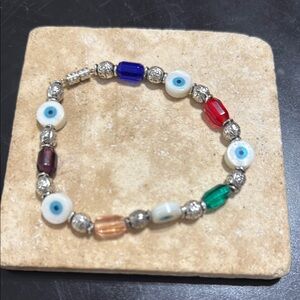 Multicolor Beaded Bracelet with Evil Eye Charms